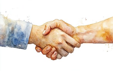 Handshake symbolizing agreement and partnership, white isolated background