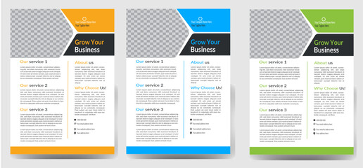 Corporate business flyer template design set with blue geometric shapes , magenta, red and yellow color. marketing, business proposal, promotion, advertise, publication , Modern flyer design vector 