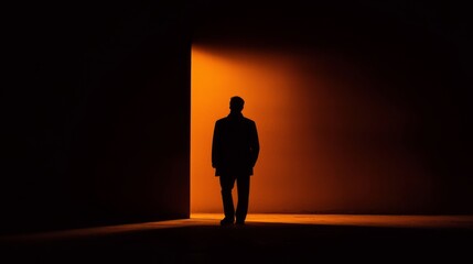 The Enigmatic Shadows: Cinematic Noir Photograph of Mysterious Figure Backlit by Streetlight Glow