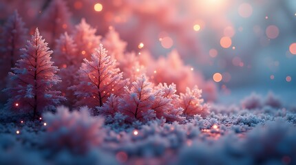 snow covered pine needles sparkling at sunrise