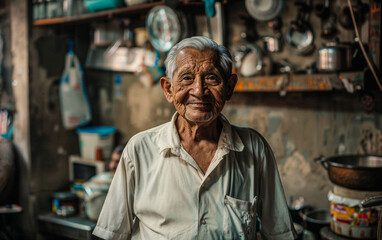 Fototapeta premium Smiling elderly Indian man in his rural home