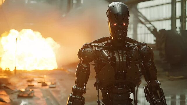 Advanced robot walking towards the screen