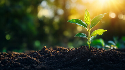soil conceptual. small tree growing ,eco, green world and earth day and agriculture concept
