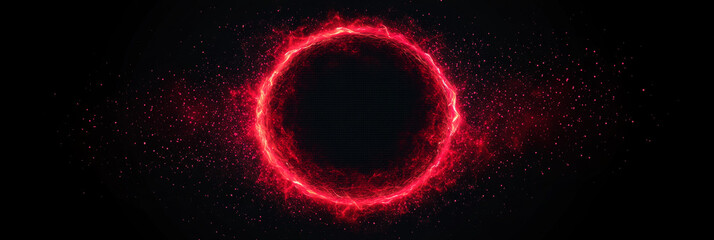 Fototapeta premium A glowing red ring of light against a black background. It looks like an abstract fire ring.
