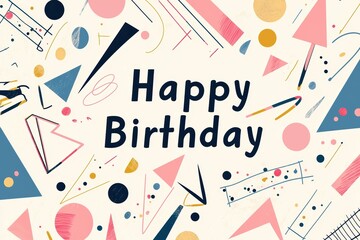 Pastel Geometric Happy Birthday Card Design with Modern Abstract Elements