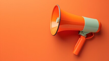 The megaphone, designed in vibrant orange, emphasizes communication, ideal for events or campaigns in lively environments. Generative AI