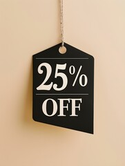 Black '25% OFF' Promotional Sign on a Beige Background