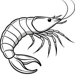 High-Quality Black and White Shrimp Illustration &ndash; Perfect for Seafood Design Projects	