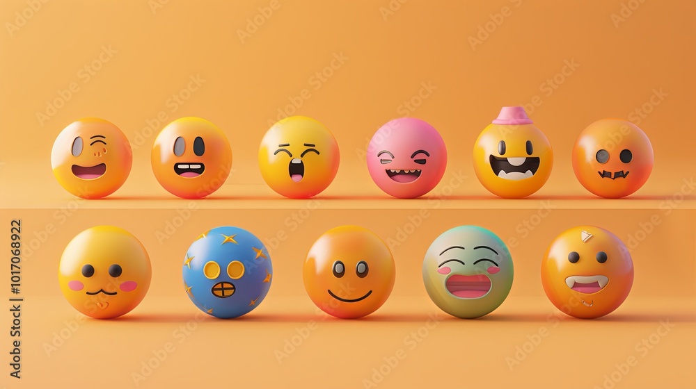 Leinwandbilder vibrant emoji balls feature different facial expressions, creating a fun and cheerful atmosphere wit