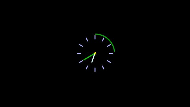 Wall clock colourfull 3D animetion and black background.