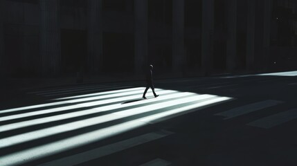 Cinematic Noir Atmosphere - Shadowy Figure Crossing Street Illuminated by Passing Car, Adding Tension to Scene