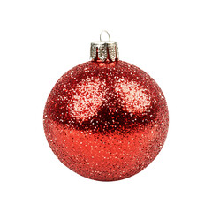 Christmas Red Glitter Ball Red Christmas Ornament Isolated on Transparent Background