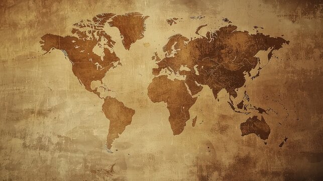 A vintage-style grunge background featuring a brownish world map, evoking a sense of historical charm and nostalgia.