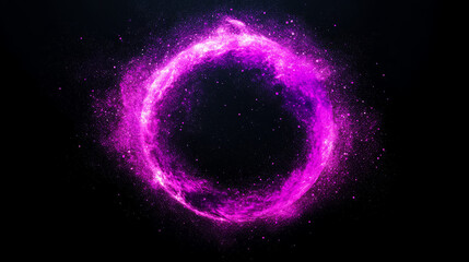 Obraz premium A vibrant pink and purple ring of light and particles against a black background, creating a swirling, ethereal effect.