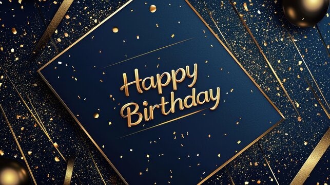 Elegant Happy Birthday Card Design with Navy Blue and Gold Theme for Celebrations