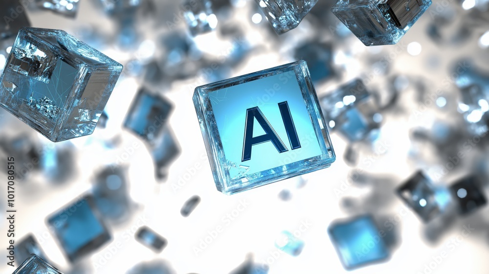 Poster Conceptual illustration of AI integration in a modern cityscape, symbolizing the digital transformation and technological advancement in urban environments, Generative Ai