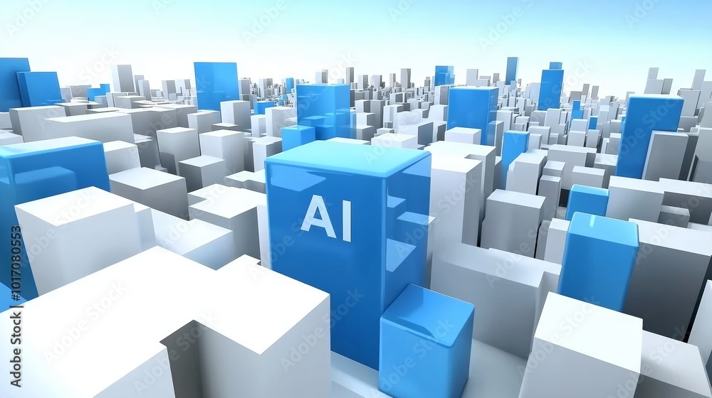 Leinwandbilder Conceptual illustration of AI integration in a modern cityscape, symbolizing the digital transformation and technological advancement in urban environments, Generative Ai