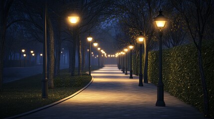 Illuminating sidewalks with ethereal glow, street lamps guide the night with their stately sentinels, illuminating paths and creating a nocturnal tapestry of light.
