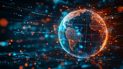 Fototapeta premium A Digital Globe Illuminated with Orange and Blue Light Streaks