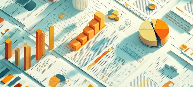 A detailed financial statement illustration showing income and expenses with bar graphs, pie charts, and labeled sections, designed for easy visual understanding