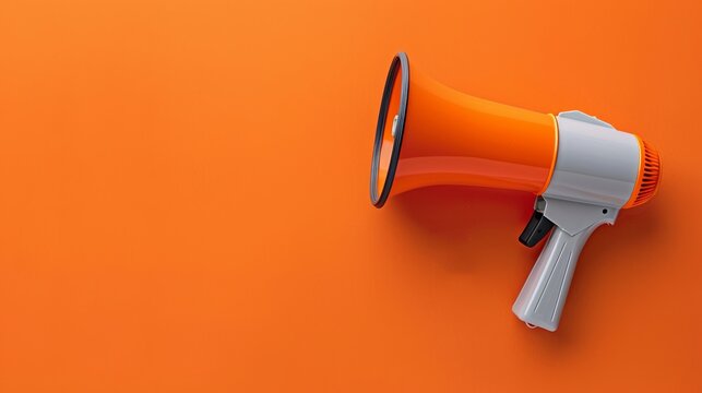A bright orange megaphone sits on a matching orange background, showcasing its design and purpose for making clear announcements. Generative AI