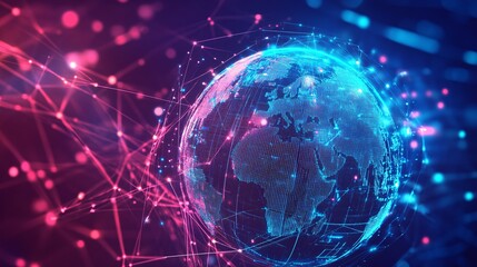 Obraz premium A Digital Globe with Interconnected Lines and Glowing Points
