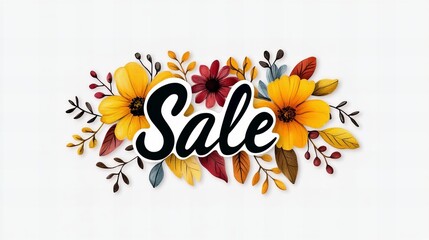 Obraz premium A floral sale announcement with yellow and red flowers.