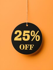 Black '25% OFF' Promotional Sign on a Light Orange Background