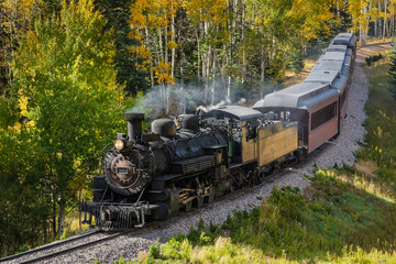 Vintage Steam Train With Autumn Scenery Background.