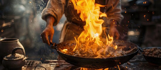 Traditional Culinary Techniques with Vibrant Flames