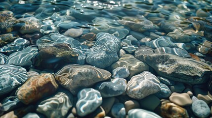 Crystal-clear water rippling over stones