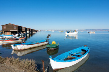 The area at the delta of river Axios in the Thermaic gulf, Thessaloniki, Greece, where there are fishermen's cabins