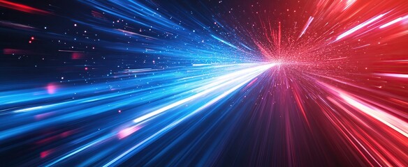 Fototapeta premium Abstract Red and Blue Light Streaks Converging in a Dark Background