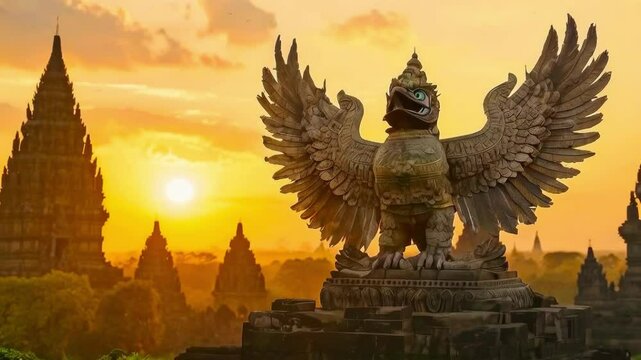 Majestic Garuda bird in ancient Hindu temple Prambanan