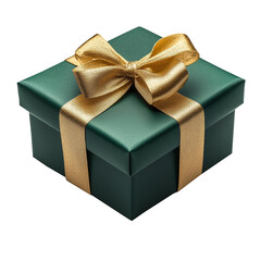 Christmas Green Gift Box with A Golden Ribbon Isolated on Transparent Background