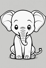 Naklejka premium Flat Design Cartoon Side View of a Young African Elephant - Gray Vector Illustration with White Background | Safari Wildlife Art