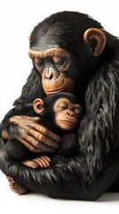 Baby ChimpanBaby Chimpanzee Monkey Sleeping on Mother's Lap, White Bazee Monkey Sleeping on Mother's Lap, White Background, Wallpaper, Cover and Screen for Smartphone, PC, Laptop, 9:16 and 16:9 Format