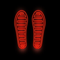 Thermal electric heated insoles concept. Warm Winter Insole. Heating element. Red hot zone. Design element. Dark background, copy space.