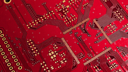 red printed circuit board. background or texture