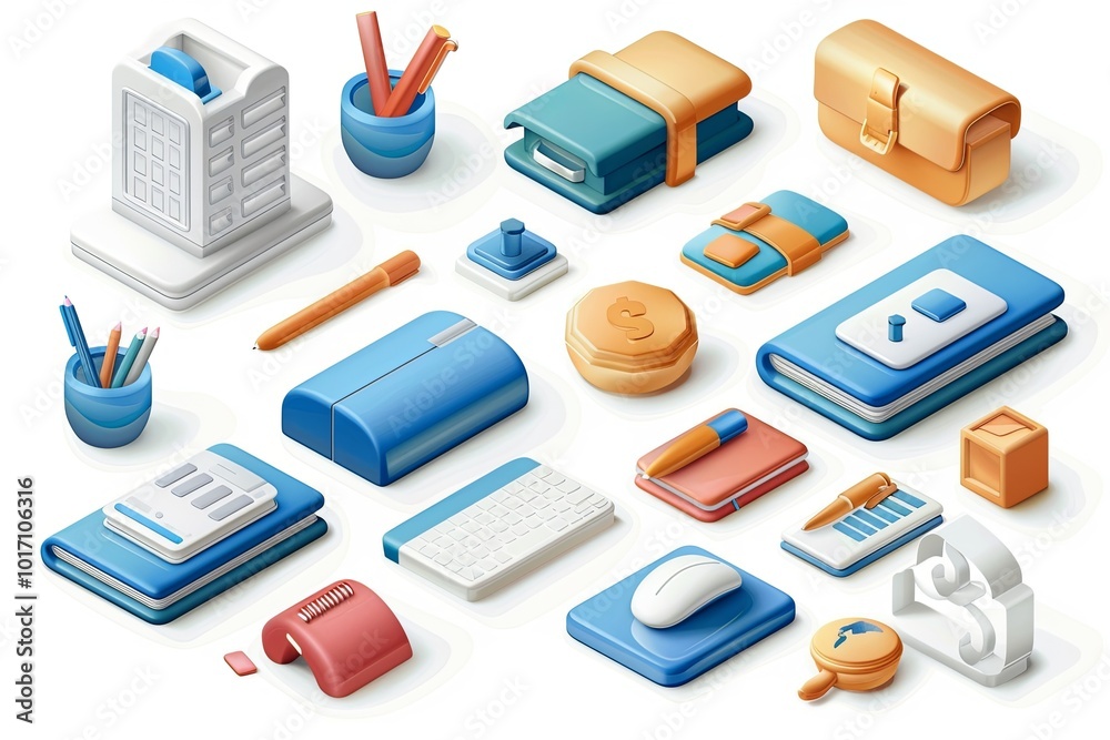 Poster a collection of vibrant office supplies is arranged strategically on a clean workspace, promoting cr