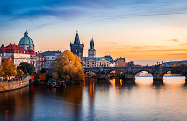 city, prague, architecture, river, europe, bridge, castle, building, cityscape, town, travel, view, urban, skyline, night, landma, charles bridge, cathedral, autumn, panorama, church, water, czech