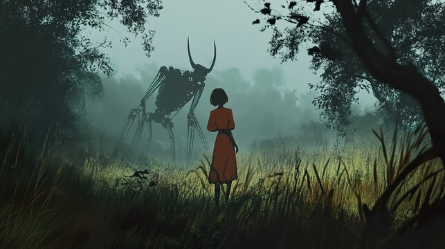 Mysterious Encounter in a Foggy Forest: A Digital Painting