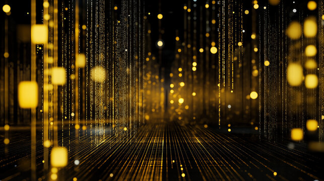 Abstract background with glowing lines of golden lights.