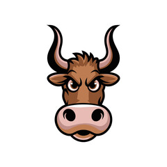 Cute cow mascot cartoon logo design vector with modern illustration concept style for badge, emblem and t shirt printing. angry bison illustration