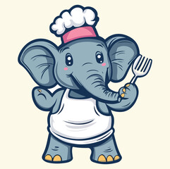 A cute chef elephant cartoon mascot illustration