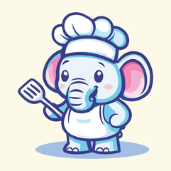 A cute chef elephant cartoon mascot illustration