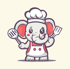 A cute chef elephant cartoon mascot illustration