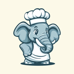 A cute chef elephant cartoon mascot illustration
