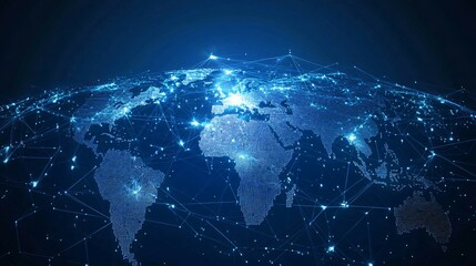 Fototapeta premium A Digital World Map with a Network of Interconnected Lines and Nodes