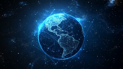 Naklejka premium Digital Globe with Interconnected Lines and Stars